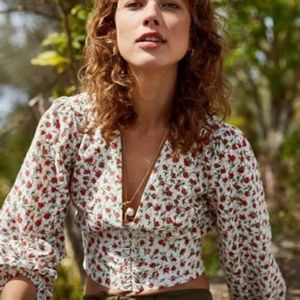 NWT THE KOOPLES Paris Lace Flowers Tied Blouse M